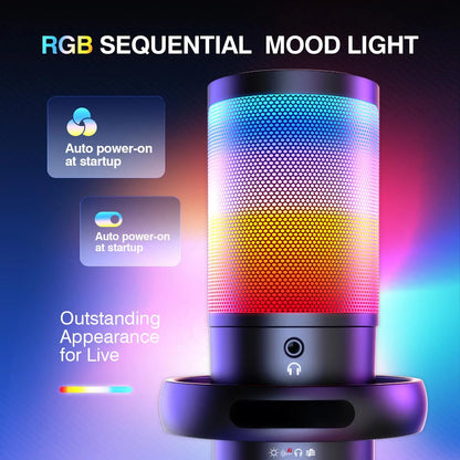 USB Gaming Streaming Microphone with RGB Light, AI Noise Reduction Podcast Mic Kit