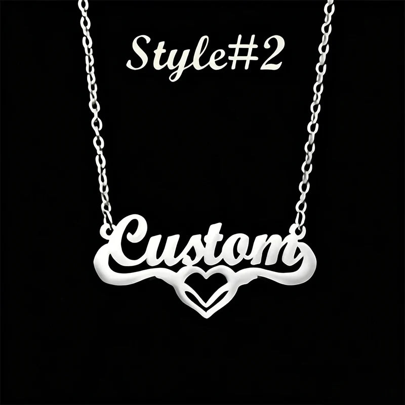 Multi-style Heart Name Design Personalized Pendant Necklace Woman Stainless Steel Silver Gold Name Customized Necklace Jewelry