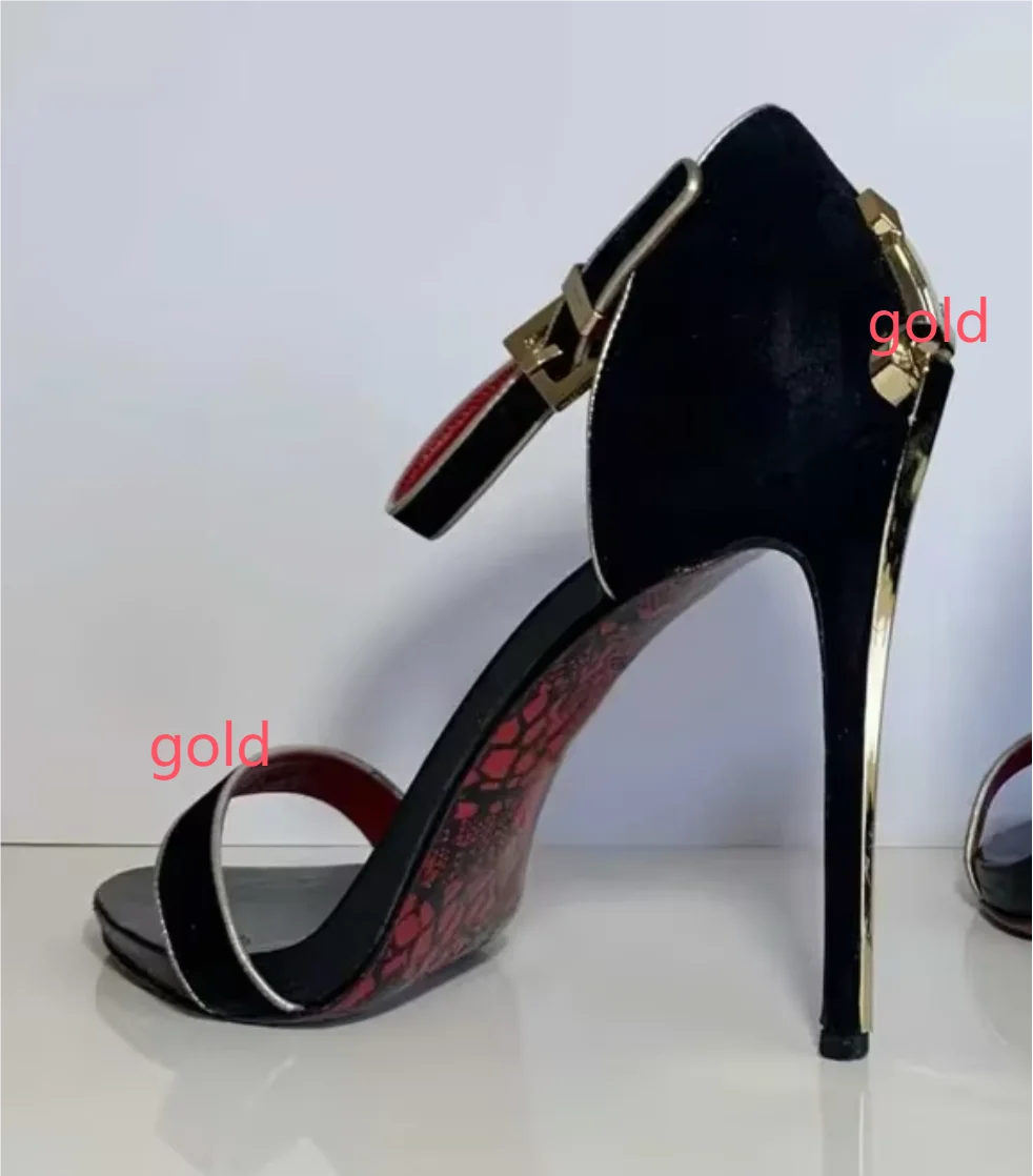 2025 Summer Sexy Gold Metal High Heels Shoes Women Pumps Designer Black Dress Shoes Fashion Party Prom Wedding Shoes For Women