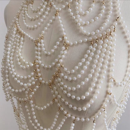 Sexy Accessories Women Bikini Pearl Chest chain Body Chain Jewelry Totally Hand-made Bra Fringed For Beach Nightclub Waist Chain
