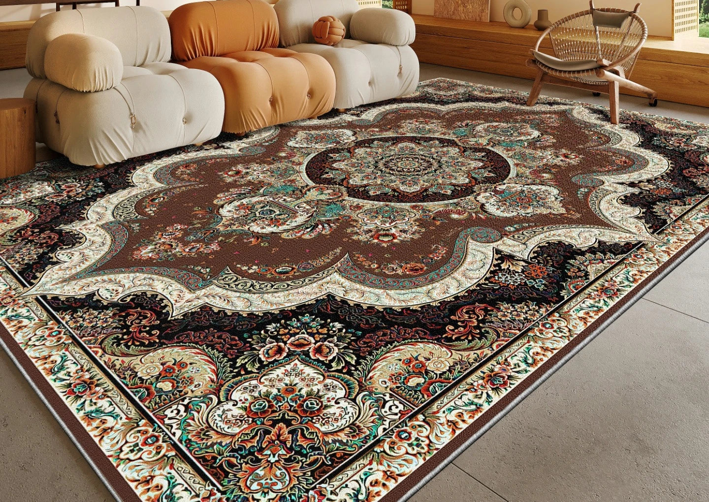 Ethnic Style Bedroom Decor Retro Carpet Light Luxury Carpets for Living Room Washable Lounge Soft Floor Mat Anti-slip Study Rug