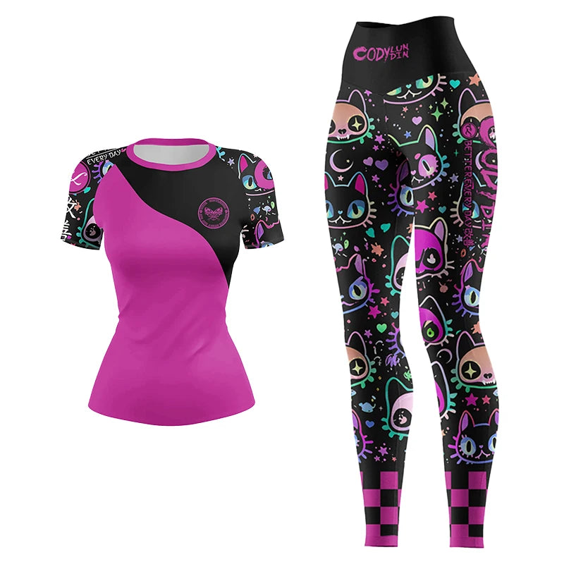 Cody Women Rash Guard Gym Clothing MMA Tight Sportswear Jiu Jitsu Rashguard T-shirts+Pant Boxing Grappling Shorts 4pcs/Set