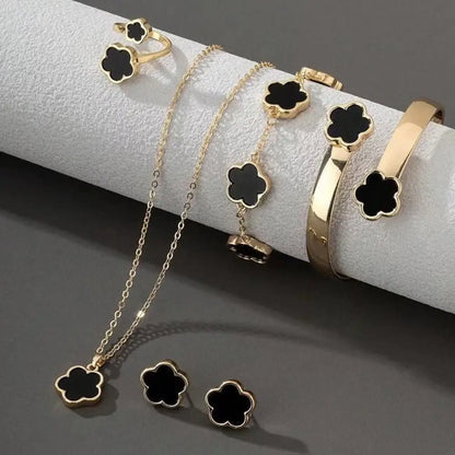 5 Pcs Set Jewelry Stainless Steel Five Leaf Clover Bracelets For Women Elegance French Niche Necklaces Bracelets Earrings