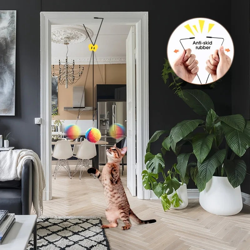 Interactive Cat Toy with Colorful Balls - Adjustable Hanging Door Swing Teaser for Cats Kittens, Pet Self Play Hanging Toys