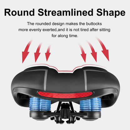 Comfort Bicycle Saddle Extra Wide MTB Road Bike Seat with Memory Foam Silicone Gel Cushion, Shock Absorbing Hollow Breathable PU Leather Bike Saddle with Suspension Balls, Rain Cover and Tools for Mountain City Cycling