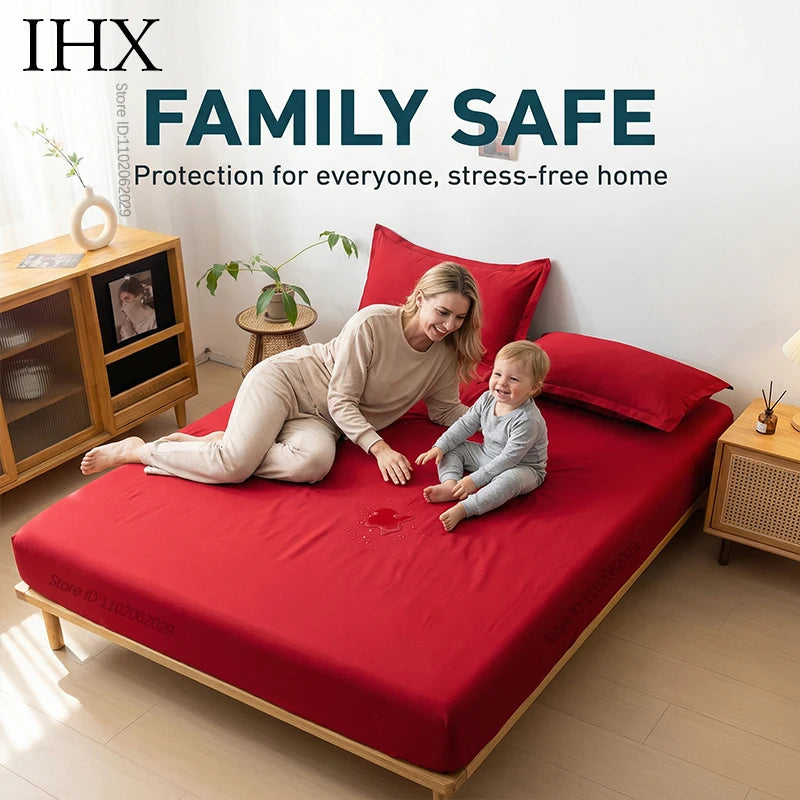IHX Waterproof Mattress Covers Protector Bed Fitted Sheets with Elastic Band Single Double King Size 140/160/180x200 Custom Size