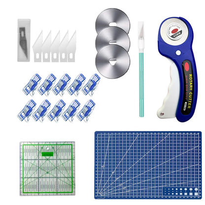 45mm Precision Rotating Cutter Set, Carving Knife, A4 Cutting Pad, Patch Measuring Tape, Sewing, Embroidery Craft Production.