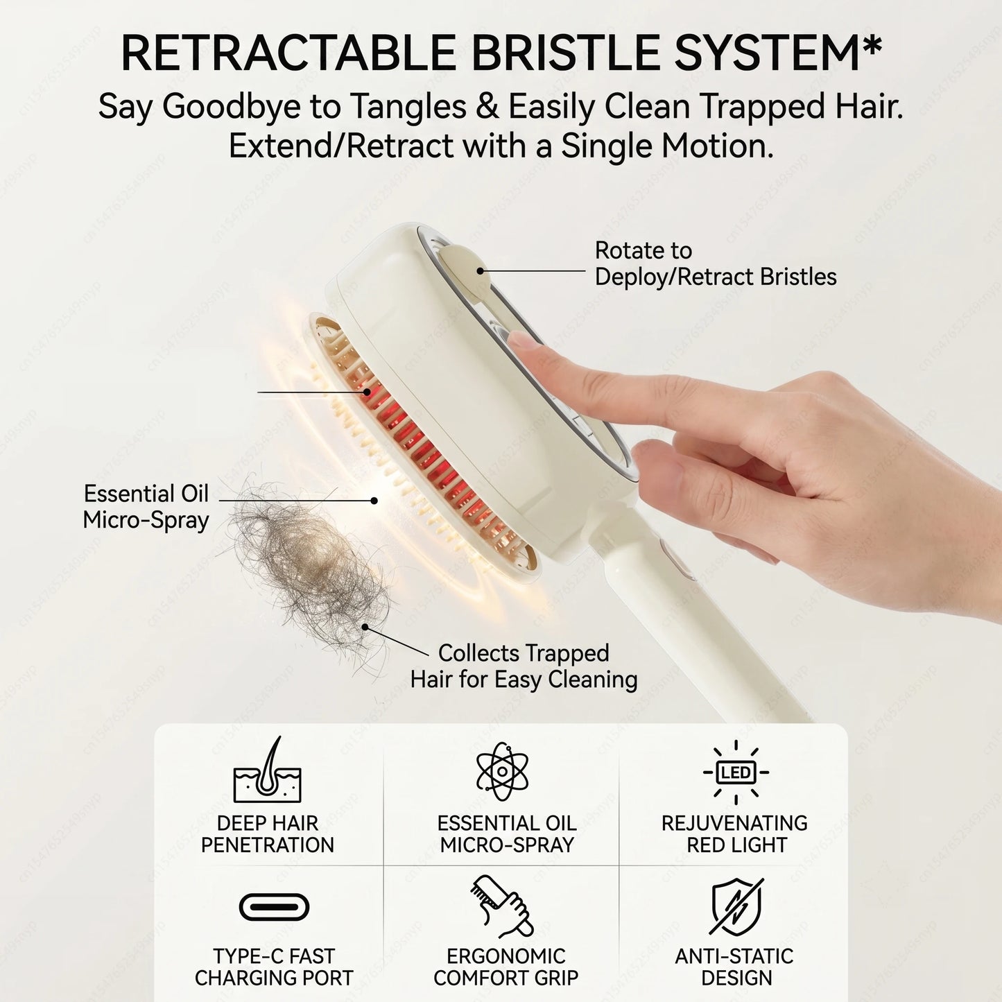 Electric Spray Hair Brush 2-In-1 Misting Hair Brush with Water Spray Reduce Frizz Anti-Static Retractable Steam Massage Comb