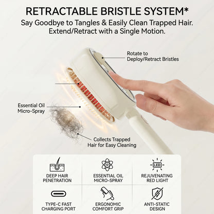 Electric Spray Hair Brush 2-In-1 Misting Hair Brush with Water Spray Reduce Frizz Anti-Static Retractable Steam Massage Comb