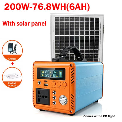 200W Power Station 220V Solar Generator Outdoor Portable Solar Power 76.8Wh/192Wh LiFePo4 Battery for Camping Travel RV Home