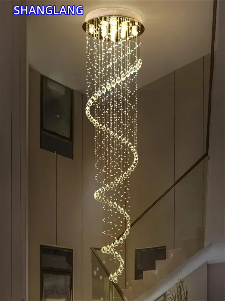 Modern Large K9 Crystal LED Chandeliers for Spiral Living Room Staircase Lamp Showcase Bedroom Kitchen Pendant Light Fixture