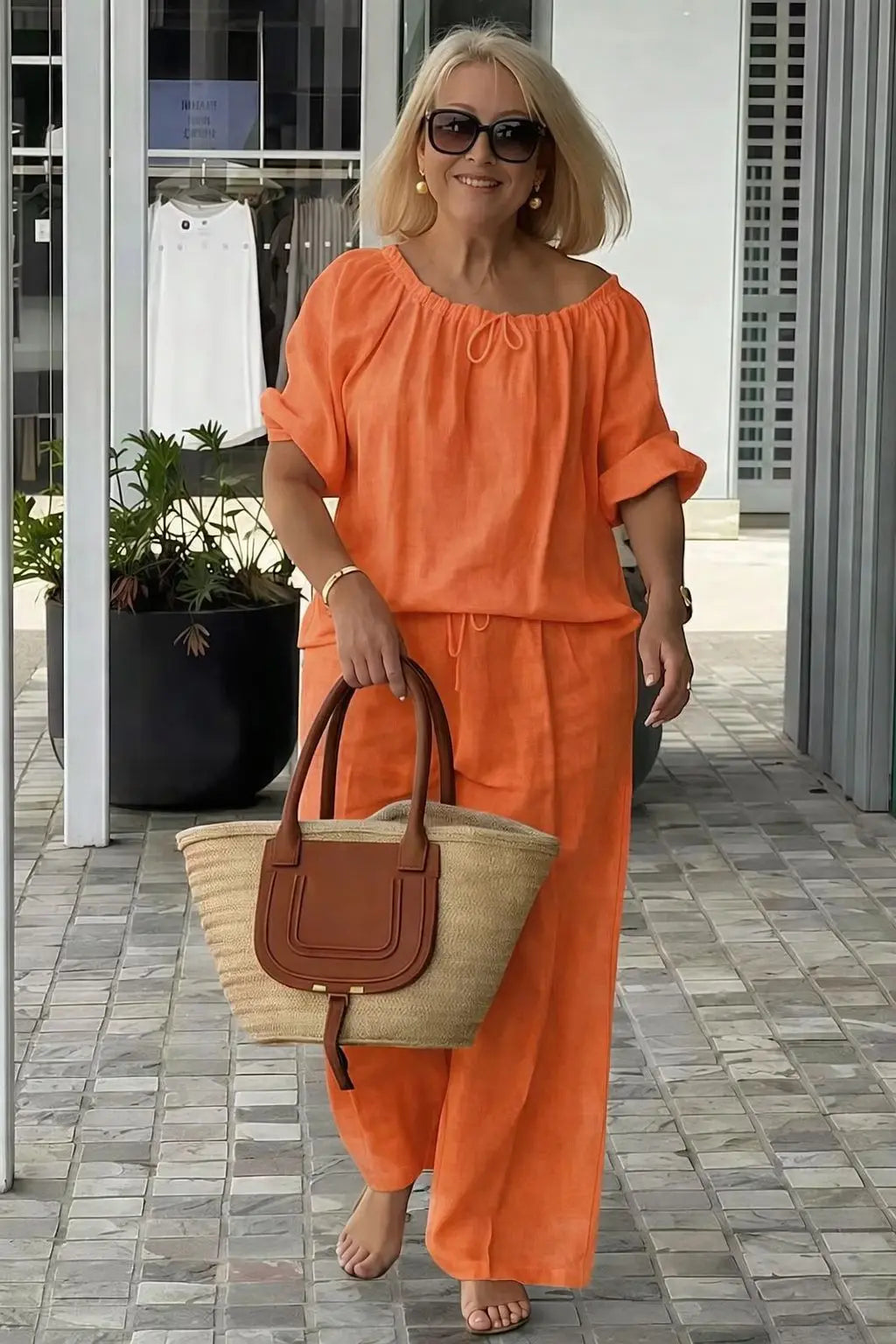 Fashion Casual Woman 2 Piece Set Outfit New Spring And Summer Women's Loose Drawstring Round Neck Top And Pants Two-piece Set