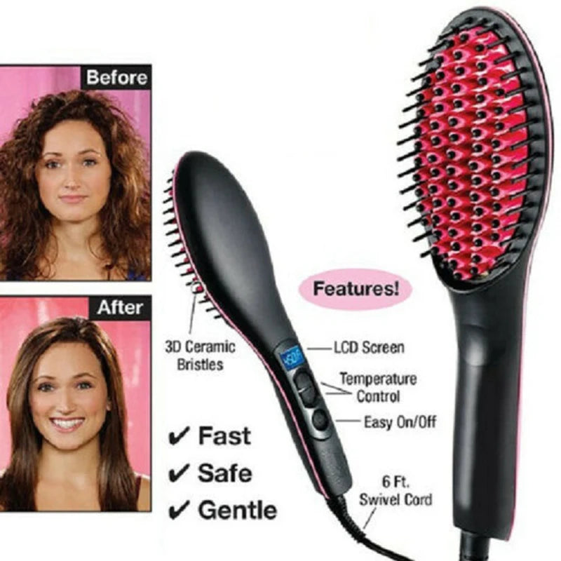 Electric Hair Straightening Brush 230°C Heat Hair Straightener Professional Ceramic Hair Styling Massager Tools Heating Hot Comb