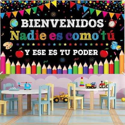 Welcome sign school black decorative banner Spanish motivational poster inspiration background banner