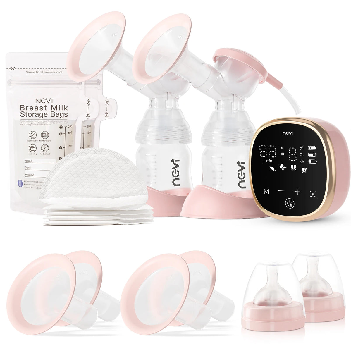 NCVI Double Electric Breast Pump, Portable Breast Pump Electric with 4 Modes 9 Levels,LED Display, 10pcs Breastmilk Storage Bags