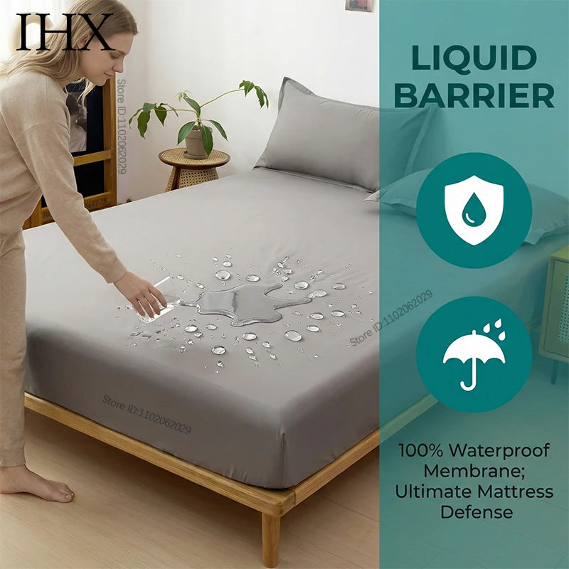 IHX Waterproof Mattress Covers Protector Bed Fitted Sheets with Elastic Band Single Double King Size 140/160/180x200 Custom Size