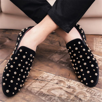 Trendy New Wedding Dress Rock Punk Rivet Suede Leather Shoes For Men Driving Loafers Prom Homecoming Party Footwear Zapatos