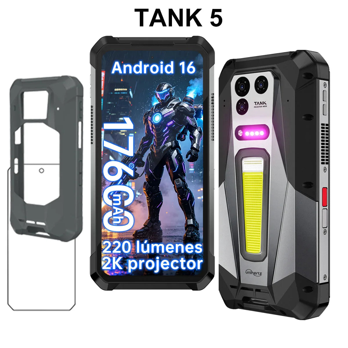 Unihertz 8849 TANK 5 Rugged Smartphone - World's First 2K Projector 9400e CPU 3K AMOLED 18GB+512GB 17600mAh Support eSIM WiFi 7