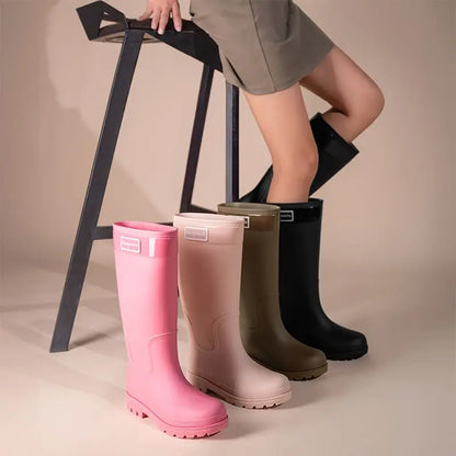 High-top rain boots, women's rain boots, lined adult outer wear, waterproof hiking boots, anti-slip shoes, durable sole