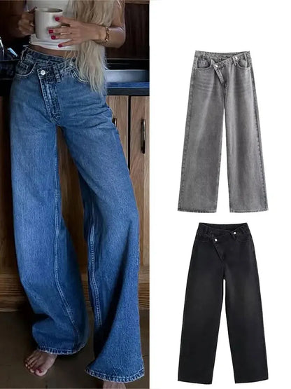HH 2025 Summer Women's Fashionable Straight Jeans High Waist Vintage Zipper Women's Casual Jeans Commuting Streetwear Y2K