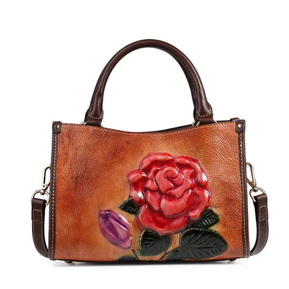 New Genuine Leather Handbag Retro Women's Casual Handcrafted Stroked Color Top Grain Cowhide Single Shoulder Crossbody Bag