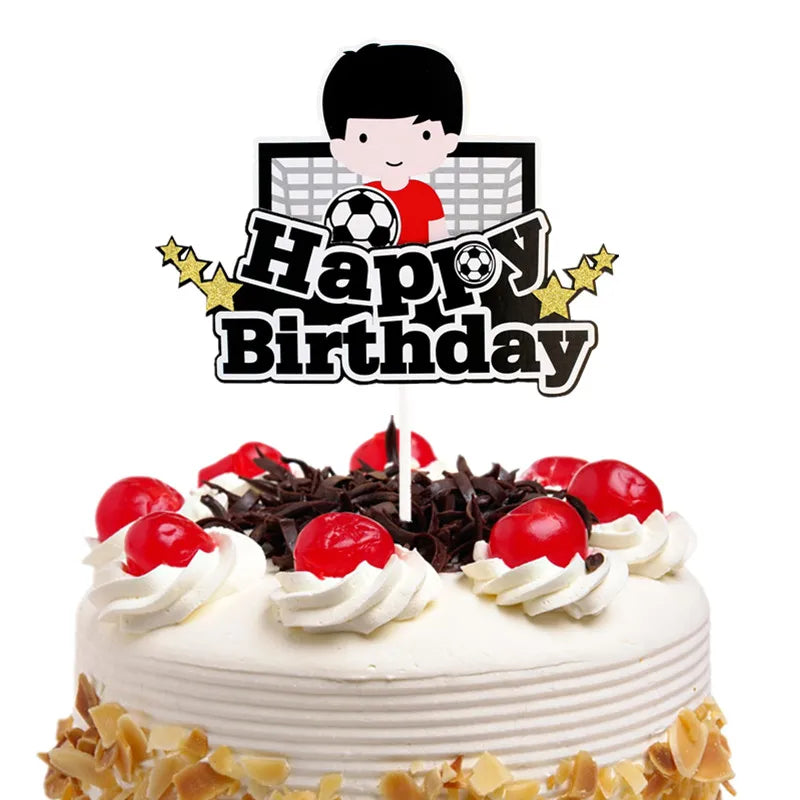 Football Cake Topper Boy Girl Soccer Happy Birthday Cupcake Toppers Party Dessert Wedding Decoration Baby Shower Baking Supplies