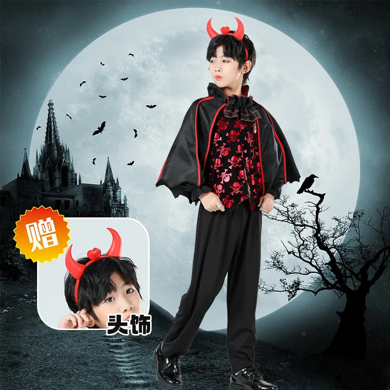 Kids Girls Vampire Devil Cosplay Dress Complete Set with Accessories Halloween Theme Party Costume Holiday Gift for Girls