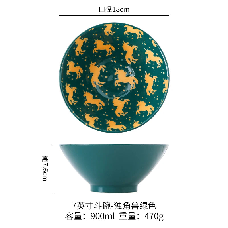 Japanese Ramen Bowl Household Soup Bowl Salad Bowl Ceramic Tableware Instant Noodle Bowl Ceramic Tableware