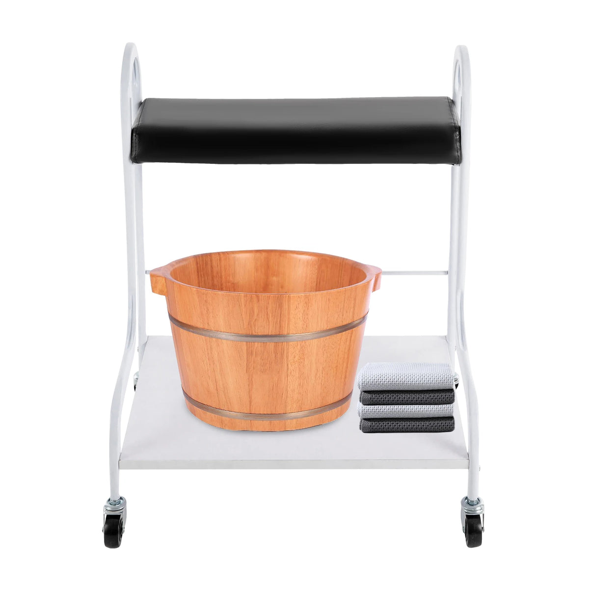 2-Tier Foot Bath Spa Trolley Cart Portable Pedicure Footrest with 4 Wheels Beauty Salon Nail Stand for Pedicures Massages Toenail Care, Load 100 kg/220.46 lbs