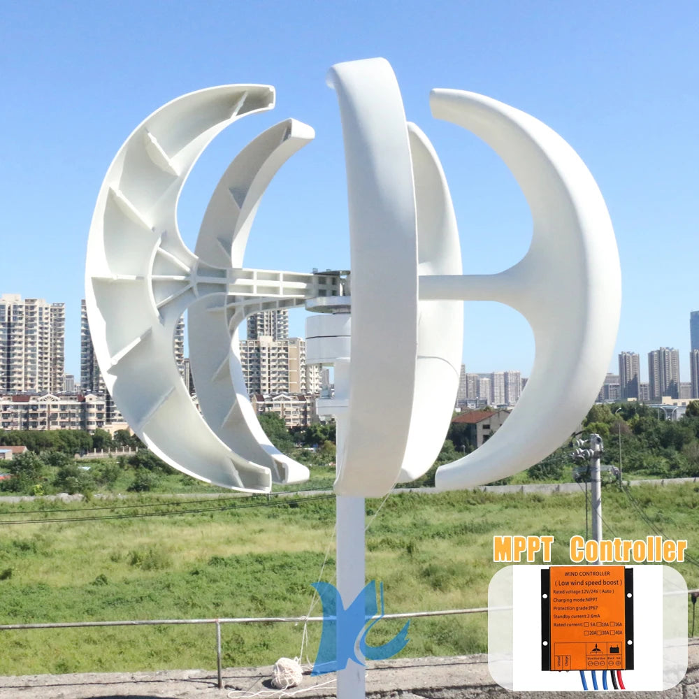 Home 10KW Vertical Wind Power Turbine 3KW 5KW 8KW 12V 24V 48V Lantern Shape Low Noise Roof Windmill With Hybrid MPPT Controller