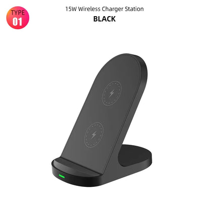 Fast Wireless Charger Stand Pad for iPhone 16 15 14 13 8 X Samsung Galaxy S24 S23 S21 S20 S10 Xiaomi Wireless Charging Station