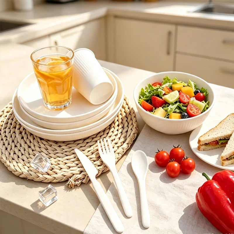 7pcs Tableware Set Is a Non-Fragile and Reusable Plate, Bowl and Cup Camping Family Kitchen Utensils.