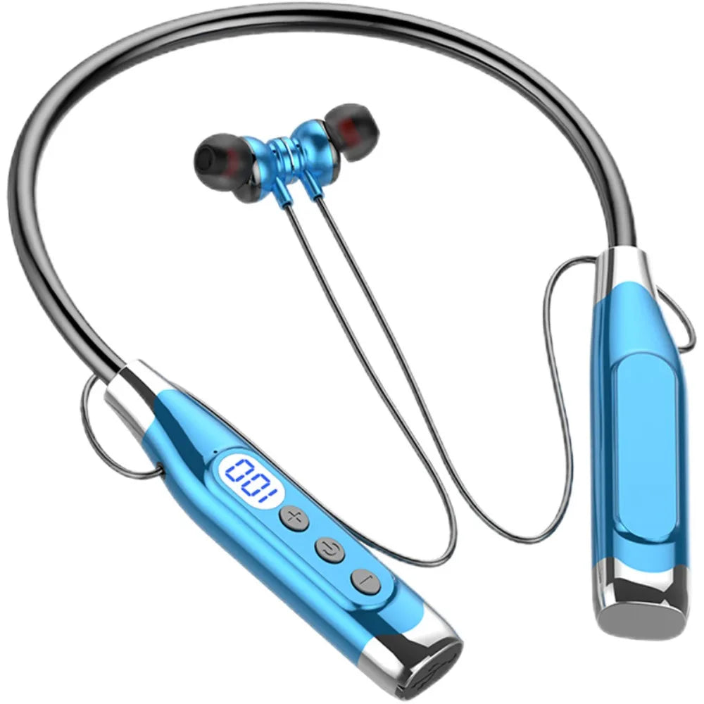 LED Digital Display Wireless Earbuds Neckband Magnetic TF Card Support Earphones Stereo Sound Long Standby