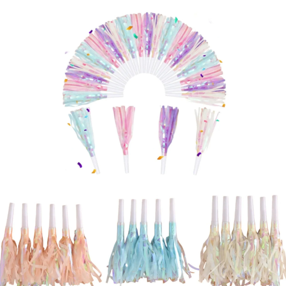6/24Pcs Glitter Tassel Party Blowout Horn Whistles Wedding Noise Makers Valentine Easter Thanksgiving Gathering Party Favors