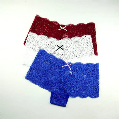 3PCS Transparent Boyshorts Women Underwear Lace Boxers Ladies Plus Size M-XXL Hollow Out Floral Panties Femme Intimates