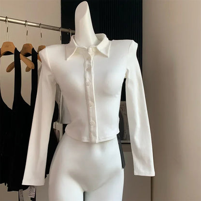 DUOJIHUI Two Piece New Sexy Chic Halter Female Dresses Basic Polo Neck Fashion Button Shirt Slim Simple A-line XS-L Women Dress