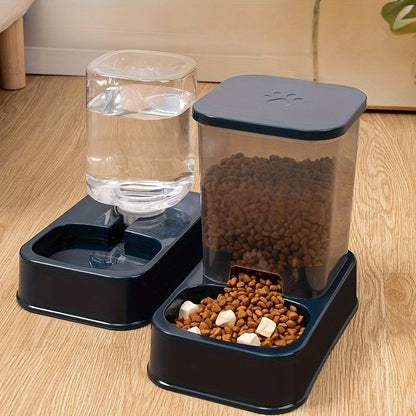 Automatic Cat and Dog Feeder with Drinker - Pet Food Bowl and Drinker Set,Smart Portion Control for Cat and Dog,Without Battery