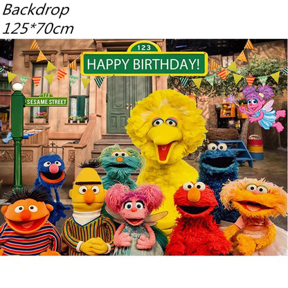 Sesame Streeted Balloons Cartoon Theme Happy Birthday Banner Party Decoration Disposable Tableware Background Cake Topper Ballon