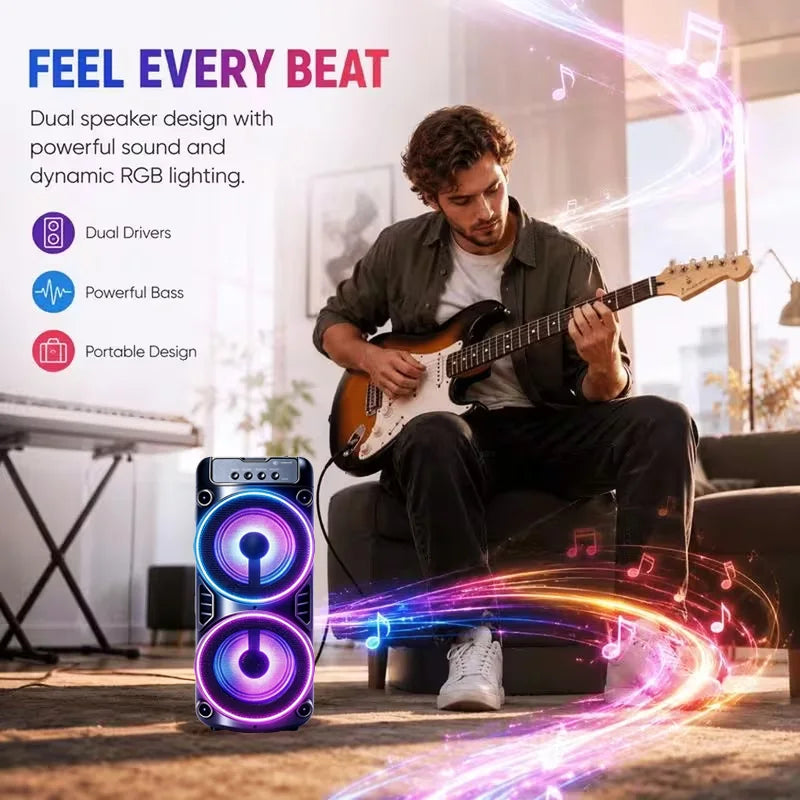 Professional Large Bluetooth Speaker with Microphone, Portable Design, Featuring JBL Subwoofer Party Box, LED Lights, Compatible with BT/USB/TF/AUX/FM/TWS/MIC/EQ Functions, Professional Karaoke. Ideal Gift for Birthdays, Chri