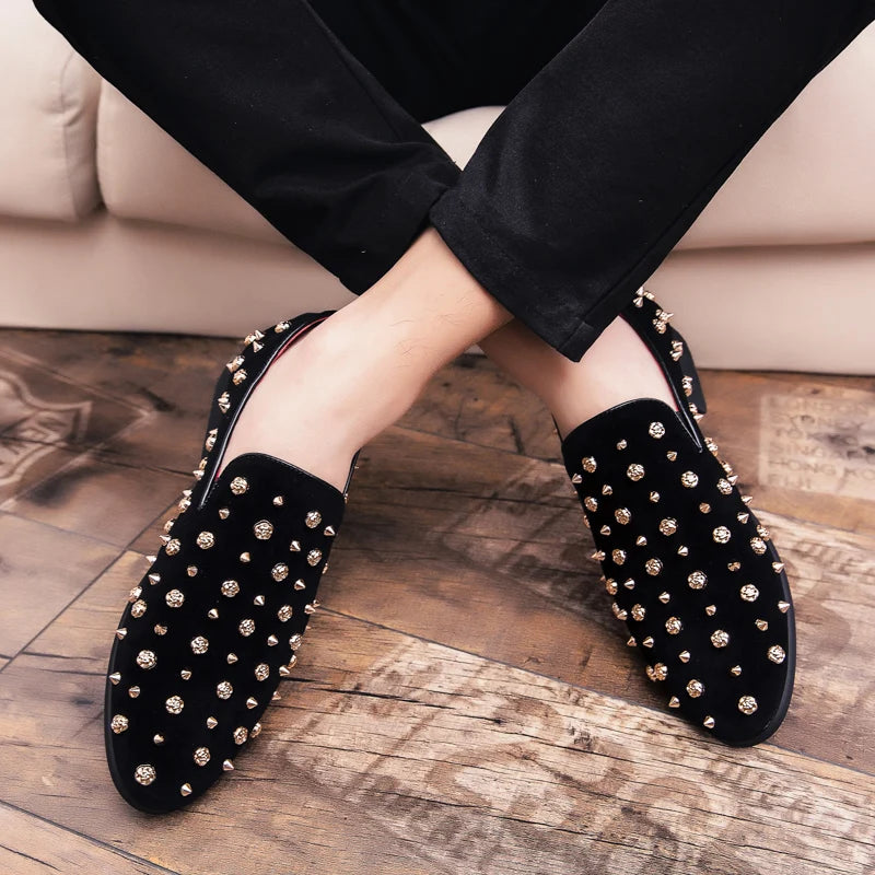 European Station foot loafers abrasive leather studded low top rivets pointed leather shoes for men 46 47 plus size