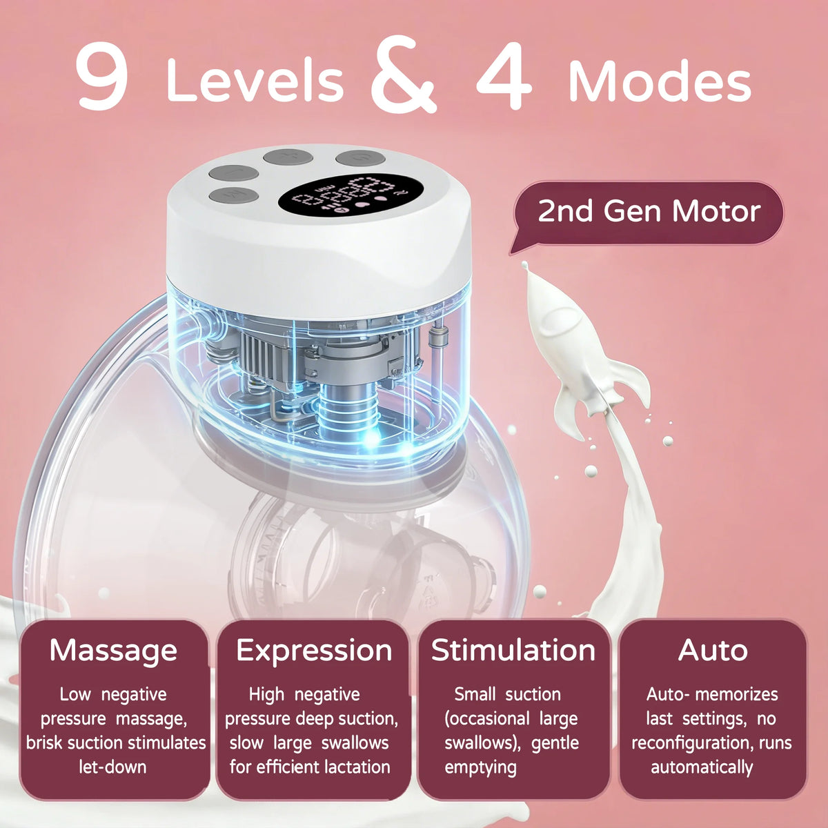 Electric Wearable Breast Pump - 4 Modes 9 Levels, Ultra-Quiet BPA-Free Hands-Free Portable 24mm Flange for  Breastfeeding