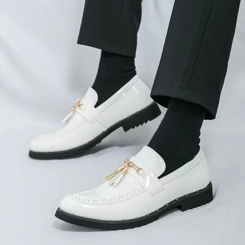 Shoes Men Casual Man Men's Summer Shine Gold Dress Patent Leather For Mens Gold Moccasins Business Pointed Bussiness Luxury