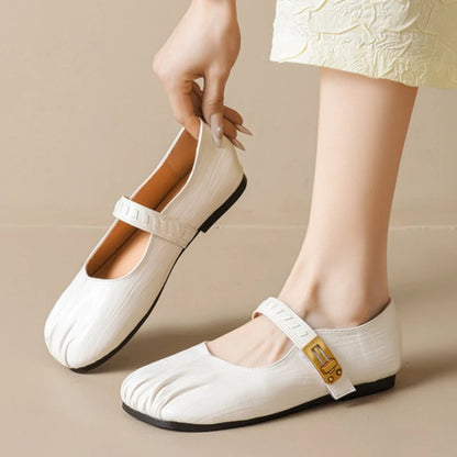 Pleated Retro Casual Flat Shoes Women Loafers Soft Sole Comfort Office Women Shoes Light Soft Leather Brand Ballet Flats Women