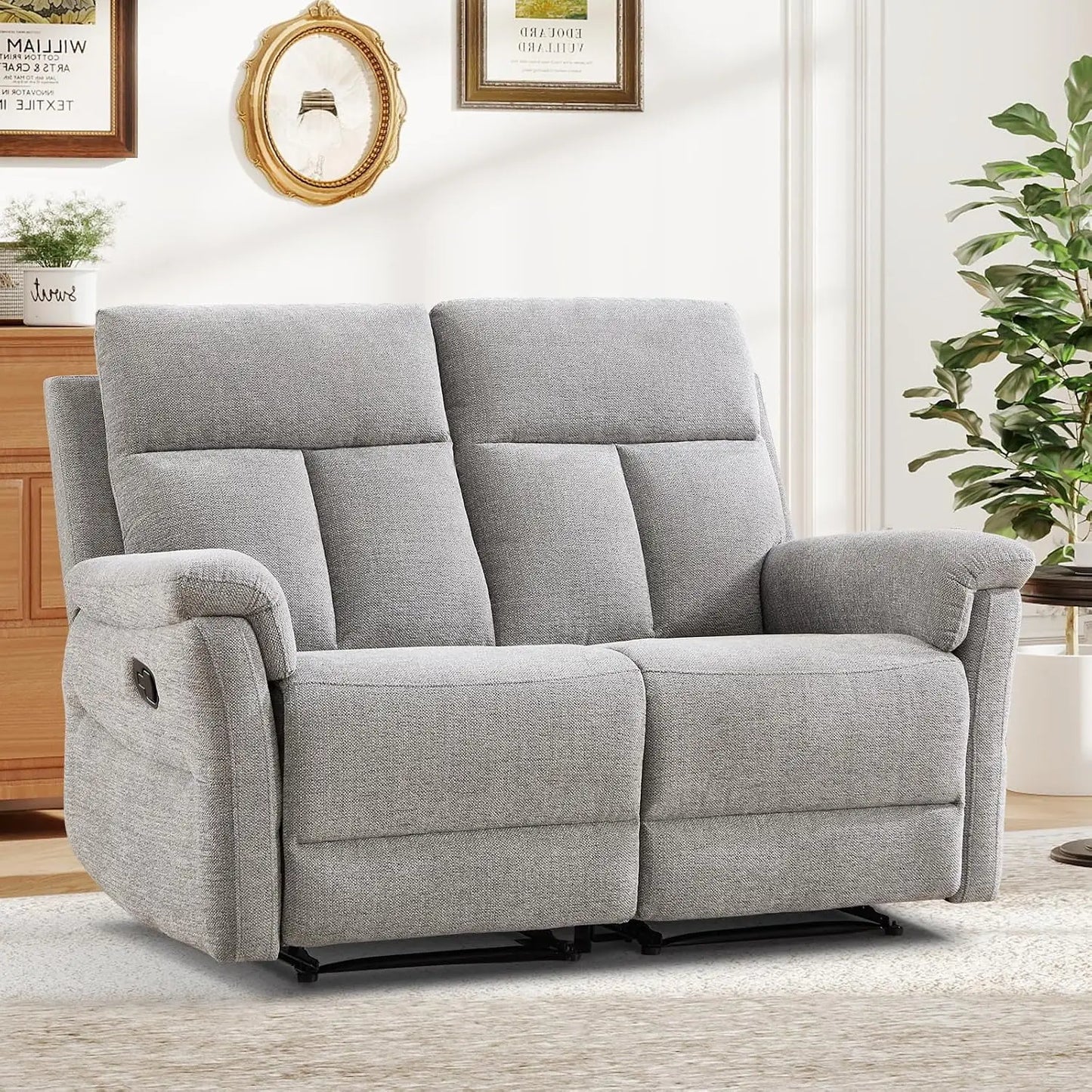 Manual Reclining Loveseat, 2-Seat Recliner Sofa with Padded Arms and Supportive Backrest, Comfortable Fabric Reclining, Custom