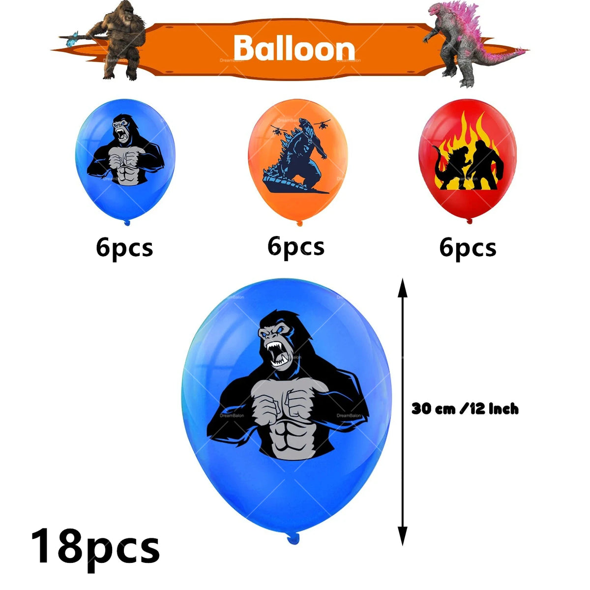 Monster Godzillaed Vs King Konged Happy Birthday Decoration Party Supplies Balloons Banner Backdrop Cake Topper Cup Plate Napkin