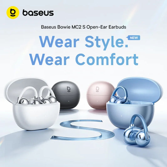 Baseus Bowie MC2 S Open Ear Clip Wireless Earphones Bluetooth 6.0 Comfort Clip On Sports  Earbuds 4-Mic Clear Calls Al Translate
