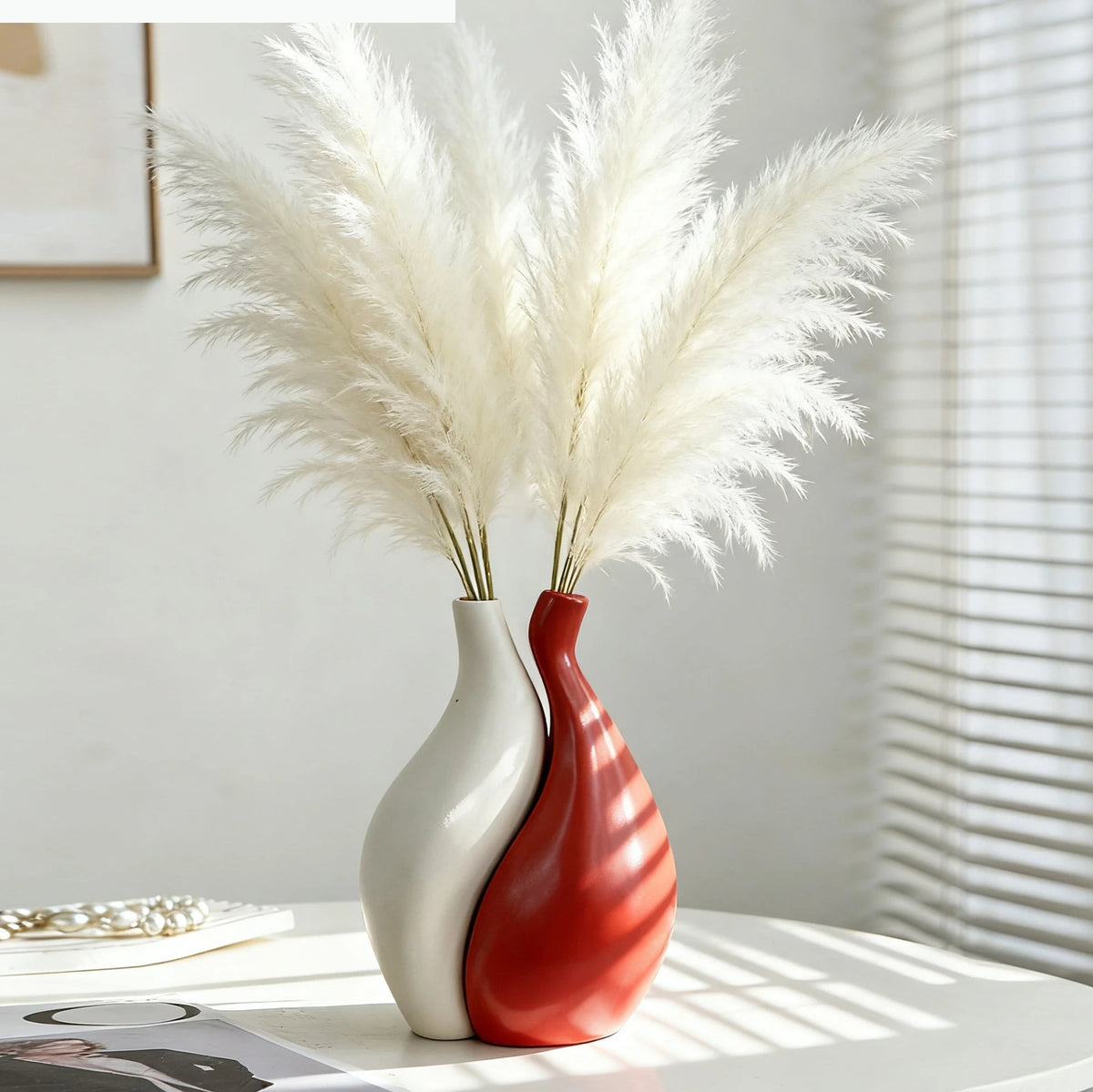 Ceramic Vase Two-piece Assembled Abstract Vase Orange Flowerpot Ceramic Handicraft Home Decoration Accessories Flower Vases