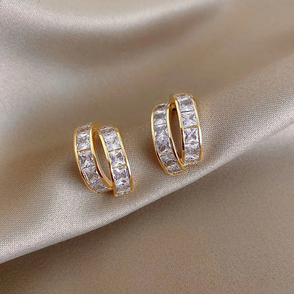 Vintage CC Design Stud Earrings for Women Korean Fashion X Cross Zircon Earring Engagement Jewelry Gifts Wholesale