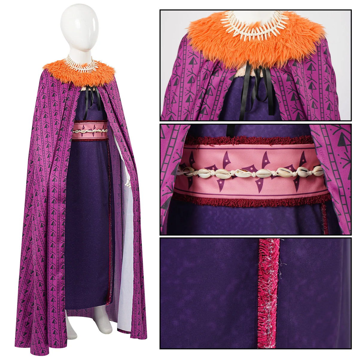 Women Moana Cosplay Costume Villain Matangi Dress Cloak Purple Suit Halloween Outfits Fur Collar Belt Full Set