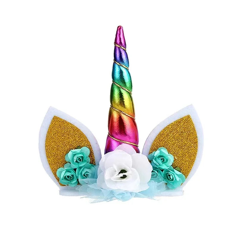 Unicorn Cake Topper Handmade Party Cake DIY Decoration Supplies with Eyelashes Gold Horn for Birthday Party Baby Shower Wedding
